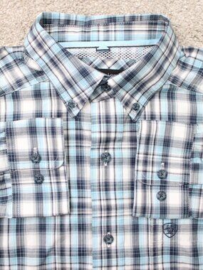 Ariat Shirt Mens Medium Blue Pro Series Norbert Classic Fit Long Sleeve Button